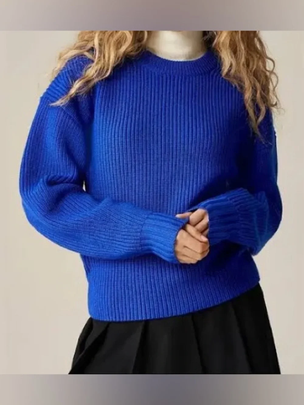 J crew women's S Fitted-waist crewneck sweater in ribbed merino wool long sleeve